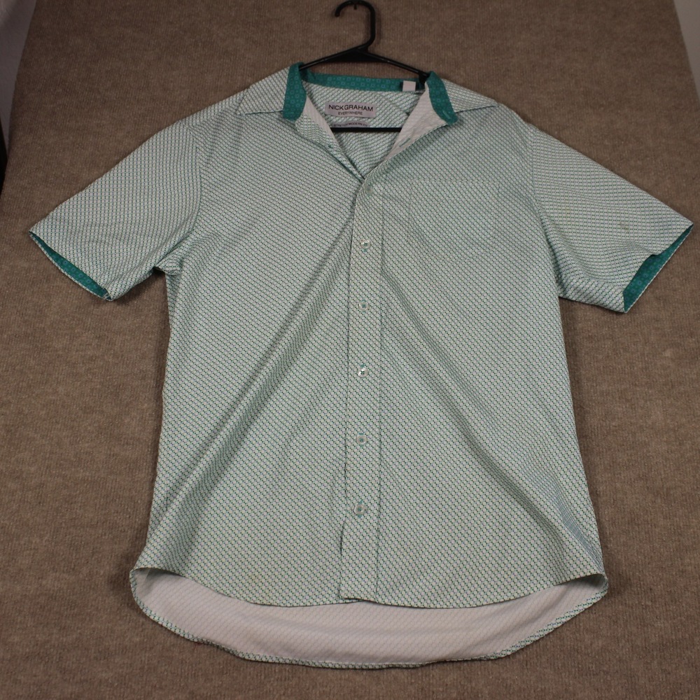 Nick Graham Everywhere Mens Stretch Modern Fit Short Sleeve Shirt Teal Dot Small